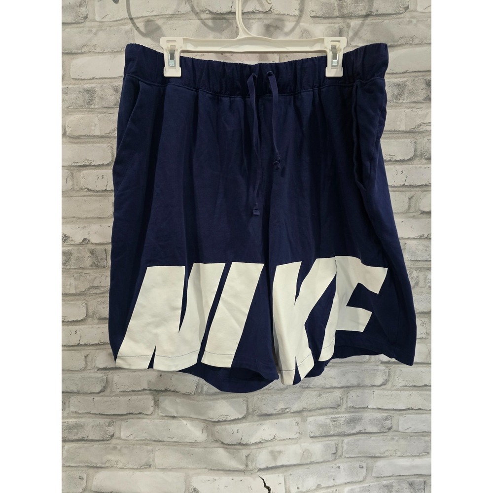 Nike Men Activewear Shorts 2XL Navy Blue Logo Drawstring With Pockets Spellout